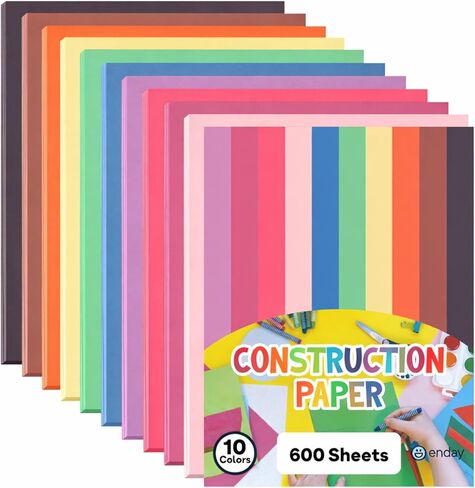 Construction Paper Assorted Colors, (600 Sheets) 10 Bright Colors, 9"x12" Bulk Craft Paper, Standard Weight Construction Paper, Color Paper for Kids Arts & Crafts and School Projects, by Enday in Saudi Arabia