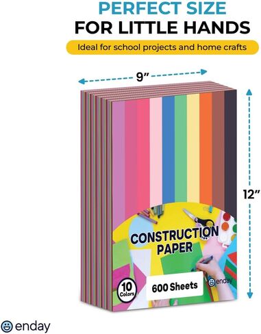 Construction Paper Assorted Colors, (600 Sheets) 10 Bright Colors, 9"x12" Bulk Craft Paper, Standard Weight Construction Paper, Color Paper for Kids Arts & Crafts and School Projects, by Enday in Saudi Arabia