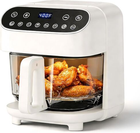 WAA 8-in-1 High Borosilicate Glass Air Fryer,Roast,Reheat,Dehydrate,Fries,PFSA-Free and Non-Coated,4.5QT Non-Toxic Compact Air Fryer,400F Max Temp,Visible Window,Dishwasher-Safe Parts in Saudi Arabia