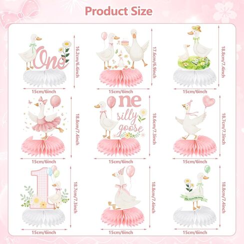 9Pcs One Silly Goose Birthday Decoration Girls Pink White Silly Goose Birthday Honeycomb Centerpieces Silly Goose Theme Party Decor for 1st Birthday Baby Shower Party Supplies Gender Reveal in Saudi Arabia