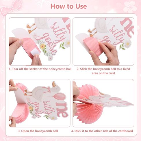 9Pcs One Silly Goose Birthday Decoration Girls Pink White Silly Goose Birthday Honeycomb Centerpieces Silly Goose Theme Party Decor for 1st Birthday Baby Shower Party Supplies Gender Reveal in Saudi Arabia