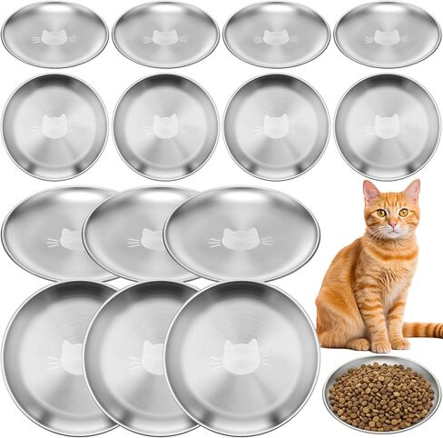Domensi 15 Pieces Stainless Steel Cat Bowls Beard Friendly, 6.7 Inch Wide and Shallow Cat Food Dish Wet Feeding Bowls Flat Pet Dish Small Pet Plate for Kittens Ferrets Stray in Saudi Arabia