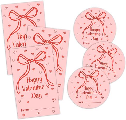 40 PCS Valentine's Day Stickers - Bow Self Adhesive Round & Rectangle Label for Kids Adults - Happy Valentine's Day - Valentines Sticker Tag for Gift Wrap Envelope Card Party Decor - A03 in Saudi Arabia