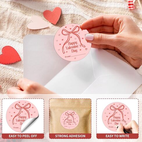 40 PCS Valentine's Day Stickers - Bow Self Adhesive Round & Rectangle Label for Kids Adults - Happy Valentine's Day - Valentines Sticker Tag for Gift Wrap Envelope Card Party Decor - A03 in Saudi Arabia