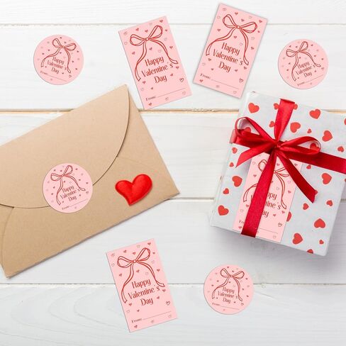 40 PCS Valentine's Day Stickers - Bow Self Adhesive Round & Rectangle Label for Kids Adults - Happy Valentine's Day - Valentines Sticker Tag for Gift Wrap Envelope Card Party Decor - A03 in Saudi Arabia