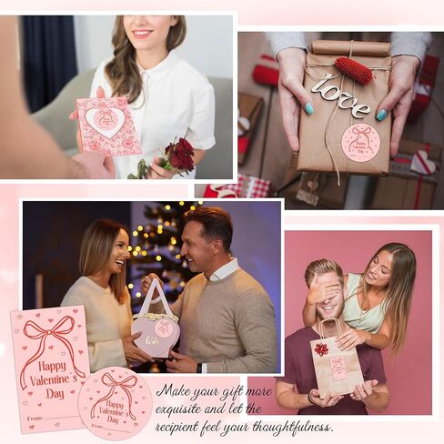 40 PCS Valentine's Day Stickers - Bow Self Adhesive Round & Rectangle Label for Kids Adults - Happy Valentine's Day - Valentines Sticker Tag for Gift Wrap Envelope Card Party Decor - A03 in Saudi Arabia