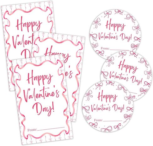 40 PCS Valentine's Day Stickers - Bow Self Adhesive Round & Rectangle Label for Kids Adults - Happy Valentine's Day - Valentines Sticker Tag for Gift Wrap Envelope Card Party Decor - A03 in Saudi Arabia