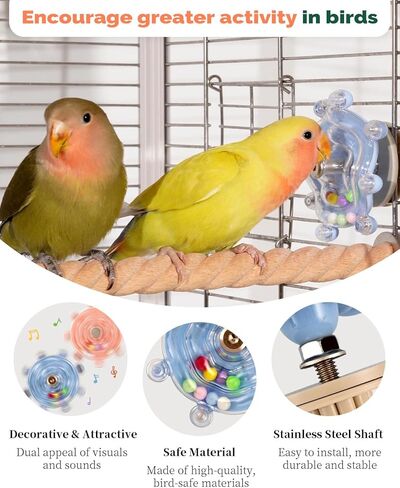 Bird Spinning Wheel Toy, Chewing Exerciser, Suitable for Budgies, Cockatiels, Lovebirds, Conures, Parakeets, and Other Small to Medium Birds (2 PCS - Fixed Mount) in Saudi Arabia