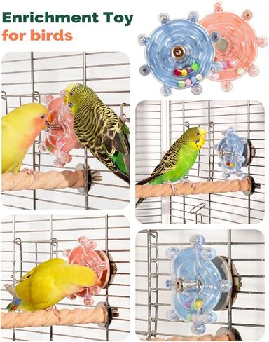 Bird Spinning Wheel Toy, Chewing Exerciser, Suitable for Budgies, Cockatiels, Lovebirds, Conures, Parakeets, and Other Small to Medium Birds (2 PCS - Fixed Mount) in Saudi Arabia