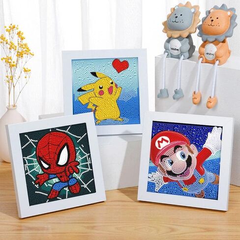 LWZAYS 6 Pack 5D Cartoon Diamond Painting Kits for Kids Beginners, Diamond Art Kit for Kids Ages 8-12, Mosaic DIY Full Round Drill Big Gem Art for Kid, Home Wall Decoration 6X6 inch in Kuwait