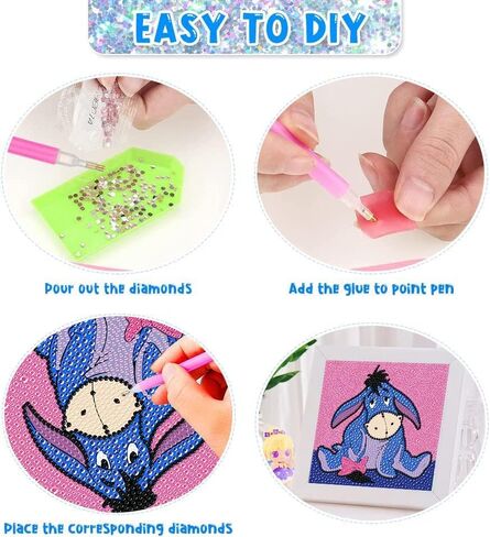 LWZAYS 6 Pack 5D Cartoon Diamond Painting Kits for Kids Beginners, Diamond Art Kit for Kids Ages 8-12, Mosaic DIY Full Round Drill Big Gem Art for Kid, Home Wall Decoration 6X6 inch in Kuwait