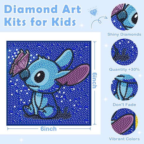 LWZAYS 6 Pack 5D Cartoon Diamond Painting Kits for Kids Beginners, Diamond Art Kit for Kids Ages 8-12, Mosaic DIY Full Round Drill Big Gem Art for Kid, Home Wall Decoration 6X6 inch in Kuwait