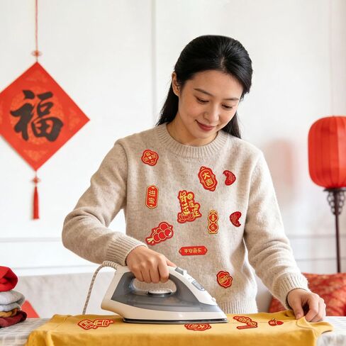 24Pcs Chinese New Year Iron on Patches, Spring Festival Embroidered Patches Lucky Fu Chinese Traditional Sew on Iron on Patches Appliques for 2026 Year of The Horse Clothing Bags Decor Gifts in Saudi Arabia