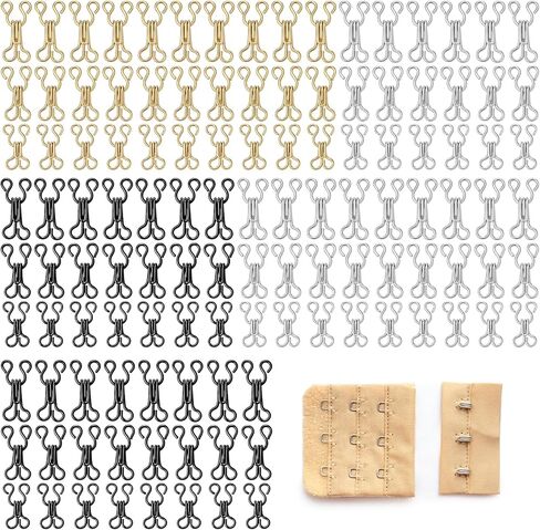 TIESOME 120 مجموعة من أقفال الخطاف والعين للملابس، وخطافات الخياطة وإغلاق العيون، 3 أحجام مشابك خياطة للملابس لحمالة الصدر، والفستان، والتنورة، والسراويل، وإصلاح الخياطة بنفسك (أسود، ذهبي، فضي) in Saudi Arabia