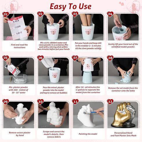 Hand Casting Kit for Couples with Base & Paints, Includes Trial Size, Hand Mold Kit Couples Perfect for Valentine's Day Gifts, Anniversaries, Romantic Date Night DIY in Saudi Arabia