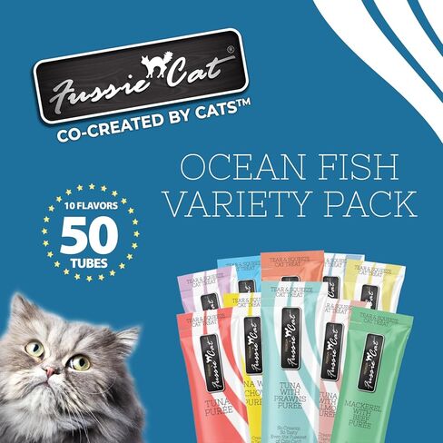 Fussie Cat, 0.5 Ounces Each, 50 Tubes, Ocean Fish Variety 10 Flavors in Saudi Arabia