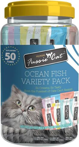 Fussie Cat, 0.5 Ounces Each, 50 Tubes, Ocean Fish Variety 10 Flavors in Saudi Arabia