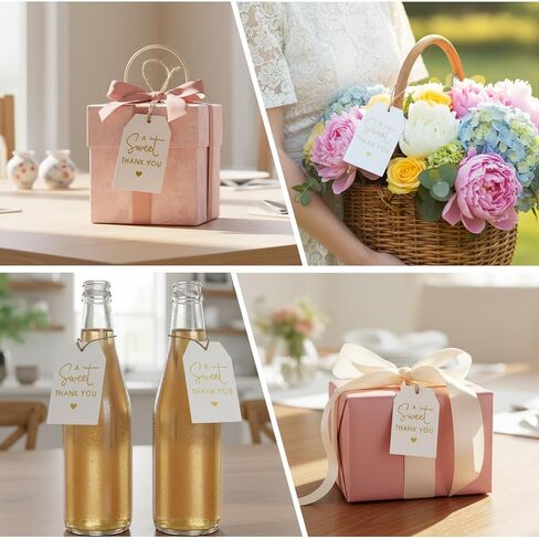 50Pcs Sweet Thank You Tags with String, Gold Foil Gift Tags Thank You Tag for Party Favors, 3x2 in White Paper Gift Tag for Christmas Wedding, Baby Shower, Birthday, Anniversary, Gifts Wrap in Saudi Arabia