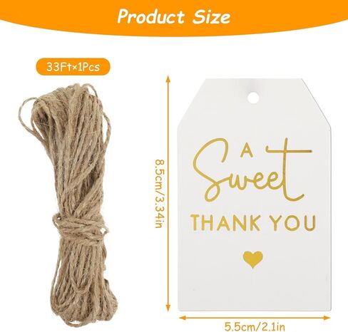 50Pcs Sweet Thank You Tags with String, Gold Foil Gift Tags Thank You Tag for Party Favors, 3x2 in White Paper Gift Tag for Christmas Wedding, Baby Shower, Birthday, Anniversary, Gifts Wrap in Saudi Arabia