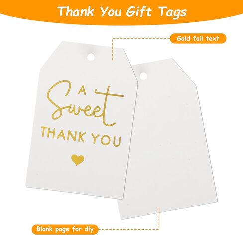 50Pcs Sweet Thank You Tags with String, Gold Foil Gift Tags Thank You Tag for Party Favors, 3x2 in White Paper Gift Tag for Christmas Wedding, Baby Shower, Birthday, Anniversary, Gifts Wrap in Saudi Arabia