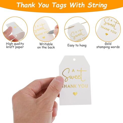 50Pcs Sweet Thank You Tags with String, Gold Foil Gift Tags Thank You Tag for Party Favors, 3x2 in White Paper Gift Tag for Christmas Wedding, Baby Shower, Birthday, Anniversary, Gifts Wrap in Saudi Arabia