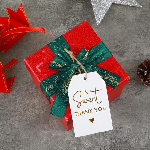 50Pcs Sweet Thank You Tags with String, Gold Foil Gift Tags Thank You Tag for Party Favors, 3x2 in White Paper Gift Tag for Christmas Wedding, Baby Shower, Birthday, Anniversary, Gifts Wrap in Saudi Arabia