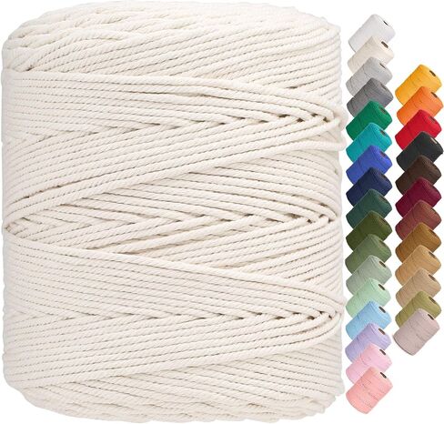 سلك Aelfon Macrame 4 مم × 547 ياردة، حبل Macrame ملون ناعم، سلك قطن طبيعي لشماعات النباتات، شماعة الحائط، المشاريع الزخرفية (اللون الطبيعي) in Kuwait