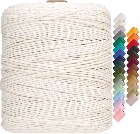 سلك Aelfon Macrame 4 مم × 547 ياردة، حبل Macrame ملون ناعم، سلك قطن طبيعي لشماعات النباتات، شماعة الحائط، المشاريع الزخرفية (اللون الطبيعي) in Kuwait