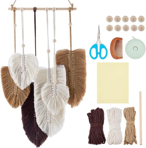 freebloss diy macrame ليف الجدار شنقا مبتدئين macrame عدة ورقة المنسوجة نسيج ريشة الجدار شنقا diy macrame عدة للبالغين هدية عيد ميلاد (رمادي وأبيض) in Saudi Arabia