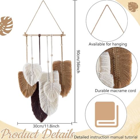 freebloss diy macrame ليف الجدار شنقا مبتدئين macrame عدة ورقة المنسوجة نسيج ريشة الجدار شنقا diy macrame عدة للبالغين هدية عيد ميلاد (رمادي وأبيض) in Saudi Arabia