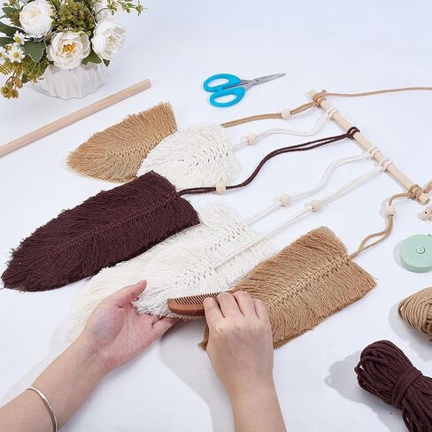 freebloss diy macrame ليف الجدار شنقا مبتدئين macrame عدة ورقة المنسوجة نسيج ريشة الجدار شنقا diy macrame عدة للبالغين هدية عيد ميلاد (رمادي وأبيض) in Saudi Arabia