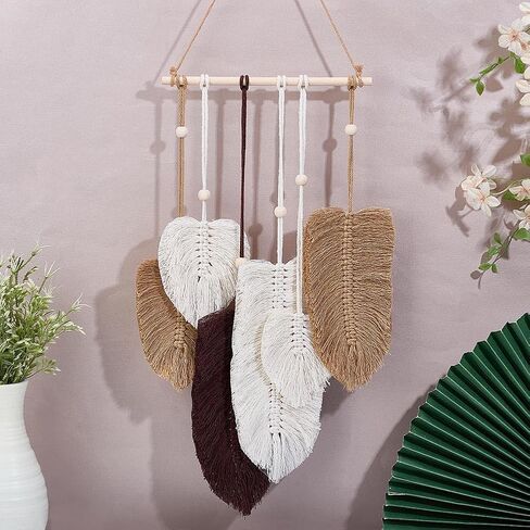 freebloss diy macrame ليف الجدار شنقا مبتدئين macrame عدة ورقة المنسوجة نسيج ريشة الجدار شنقا diy macrame عدة للبالغين هدية عيد ميلاد (رمادي وأبيض) in Saudi Arabia