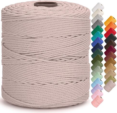 سلك Aelfon Macrame 4 مم × 547 ياردة، حبل Macrame ملون ناعم، سلك قطن طبيعي لشماعات النباتات، شماعة الحائط، المشاريع الزخرفية (اللون الطبيعي) in Kuwait