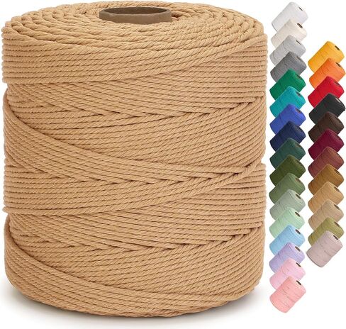 سلك Aelfon Macrame 4 مم × 547 ياردة، حبل Macrame ملون ناعم، سلك قطن طبيعي لشماعات النباتات، شماعة الحائط، المشاريع الزخرفية (اللون الطبيعي) in Kuwait
