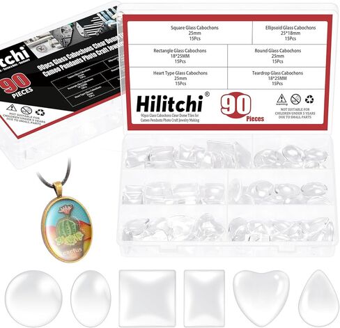 Hilitchi 90PCS 6 Shapes Clear Glass Cabochon Tiles Assortment Kits Transparent Glass Dome Cabochons Flat Glass Bead Cabochon Tile Crafts for DIY Jewelry Photo Pendant Making in Saudi Arabia