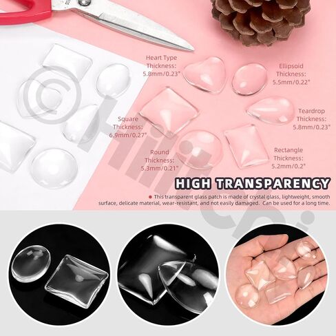 Hilitchi 90PCS 6 Shapes Clear Glass Cabochon Tiles Assortment Kits Transparent Glass Dome Cabochons Flat Glass Bead Cabochon Tile Crafts for DIY Jewelry Photo Pendant Making in Saudi Arabia