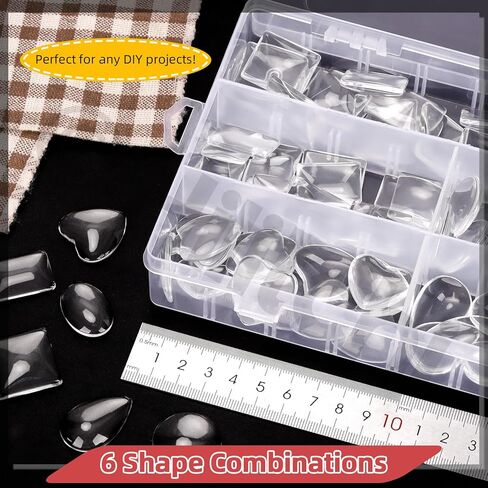 Hilitchi 90PCS 6 Shapes Clear Glass Cabochon Tiles Assortment Kits Transparent Glass Dome Cabochons Flat Glass Bead Cabochon Tile Crafts for DIY Jewelry Photo Pendant Making in Saudi Arabia