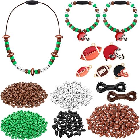 Kavoc Football Beads Necklace Crafts Kit Football Letter Beads Green Brown Pony Beads Sports-Themed Pendants Cords for Jewelry Necklace Bracelet Making DIY Crafts Decor in Saudi Arabia