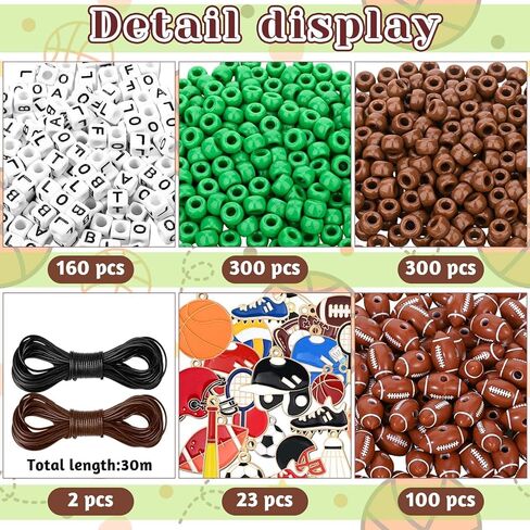 Kavoc Football Beads Necklace Crafts Kit Football Letter Beads Green Brown Pony Beads Sports-Themed Pendants Cords for Jewelry Necklace Bracelet Making DIY Crafts Decor in Saudi Arabia