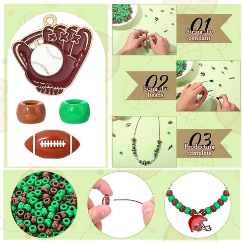 Kavoc Football Beads Necklace Crafts Kit Football Letter Beads Green Brown Pony Beads Sports-Themed Pendants Cords for Jewelry Necklace Bracelet Making DIY Crafts Decor in Saudi Arabia
