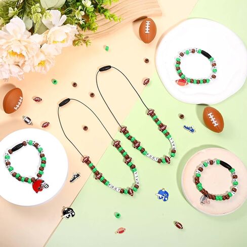 Kavoc Football Beads Necklace Crafts Kit Football Letter Beads Green Brown Pony Beads Sports-Themed Pendants Cords for Jewelry Necklace Bracelet Making DIY Crafts Decor in Saudi Arabia