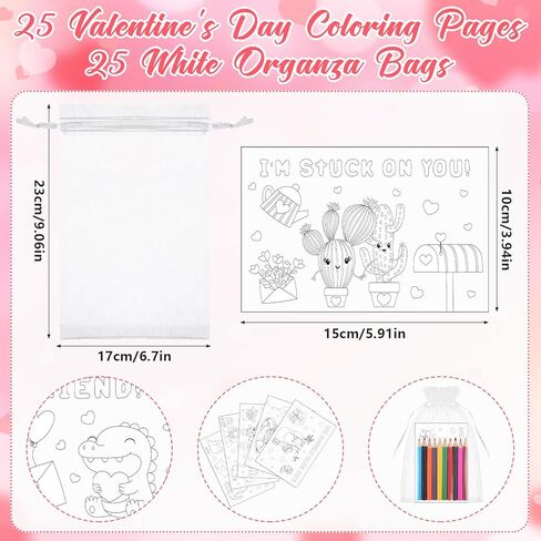 25Sets Valentine's Day Coloring Page for Kids Color Your Own Cards Bulk DIY Valentines Activity Coloring Book Craft Kit School Valentines Day Gifts with Coloring Pencils and Bag Party Favors Classroom in Kuwait