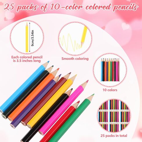 25Sets Valentine's Day Coloring Page for Kids Color Your Own Cards Bulk DIY Valentines Activity Coloring Book Craft Kit School Valentines Day Gifts with Coloring Pencils and Bag Party Favors Classroom in Kuwait