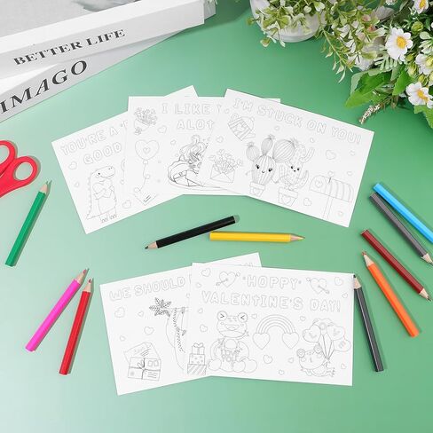 25Sets Valentine's Day Coloring Page for Kids Color Your Own Cards Bulk DIY Valentines Activity Coloring Book Craft Kit School Valentines Day Gifts with Coloring Pencils and Bag Party Favors Classroom in Kuwait