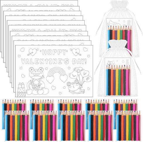 25Sets Valentine's Day Coloring Page for Kids Color Your Own Cards Bulk DIY Valentines Activity Coloring Book Craft Kit School Valentines Day Gifts with Coloring Pencils and Bag Party Favors Classroom in Kuwait