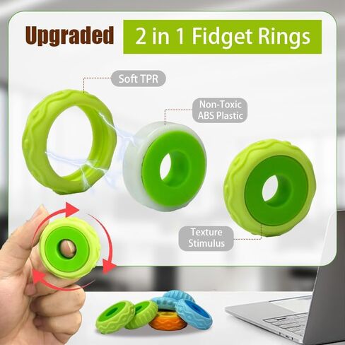 Fidget Toys Adults Sensory Rings: 3 Pack Texture Spinner Rings - Stress Relief Sensory Toys for Kids ADHD - Quiet Desk Fidgets for Classroom Anxiety Office for Teens Boys in Saudi Arabia