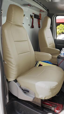 Iggee for Ford E-150 E-250 E-350 Van Custom Made Original Fit Premium Leatherette 2 Front seat & 2 Armrest Covers (Grey) in Saudi Arabia