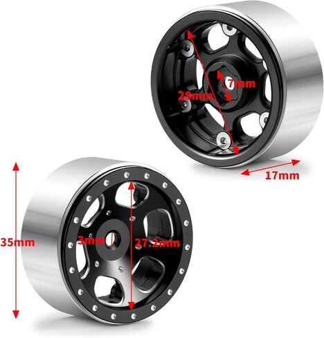 1.3" beadlock wheels Aluminium RC Rims Upgrade for 1/18 TRX4M SCX24 1/24 RC Crawler Car Parts (Black) in Saudi Arabia