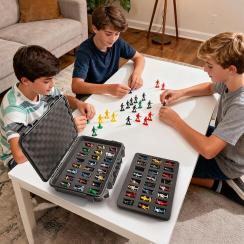 Miniature Carrying Case, 48 Slot Sturdy Figure Storage Box with 2 Shock-Absorbing Foam Layers, Portable Hard Shell Figurine Transport Organizer for Mini Action Figures, Collectibles in Saudi Arabia