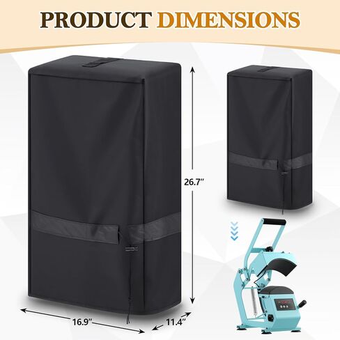 Hahafelt Hat غطاء آلة الضغط الحراري مقاوم للماء والغبار 600D قماش أكسفورد لمكابس مقاس 16.9 × 11.4 × 26.7 بوصة، غطاء واقٍ أسود شديد التحمل مع تصميم غلاف كامل in Kuwait